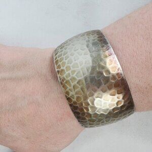 Brown&Silver Hammered Cuff Bracelet